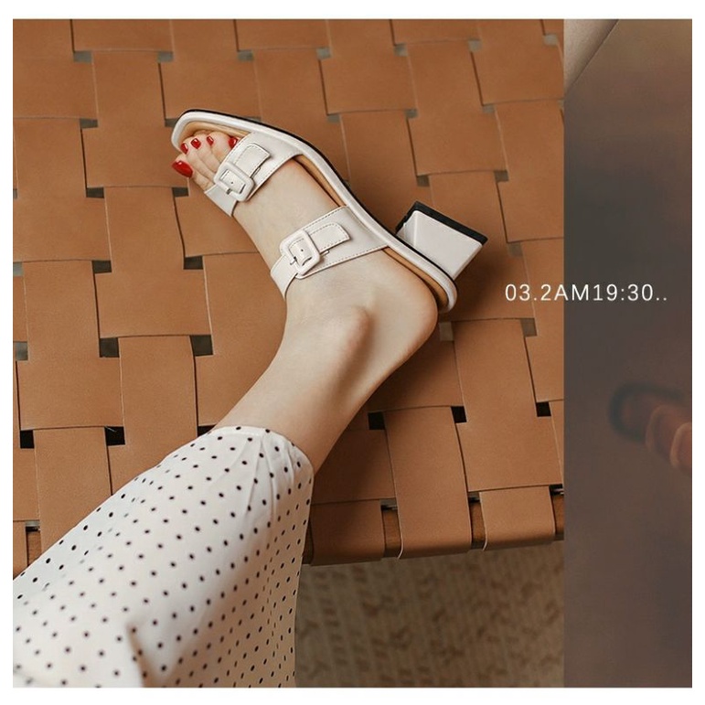 Guốc hai quai đai khoá đá mềm gót 4p dễ đi guốc đầm giày công sở tiện lợi