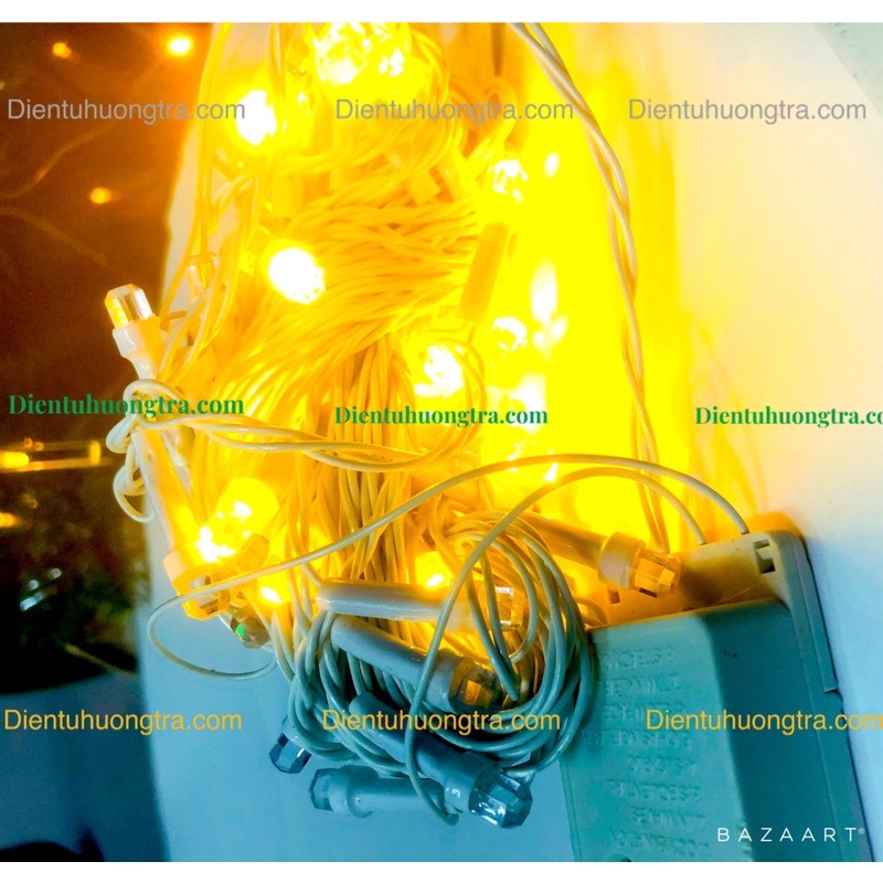 Dây đèn LED chớp dạ quang V8 lục giác dây trắng dài 8m ánh sáng vàng ấm