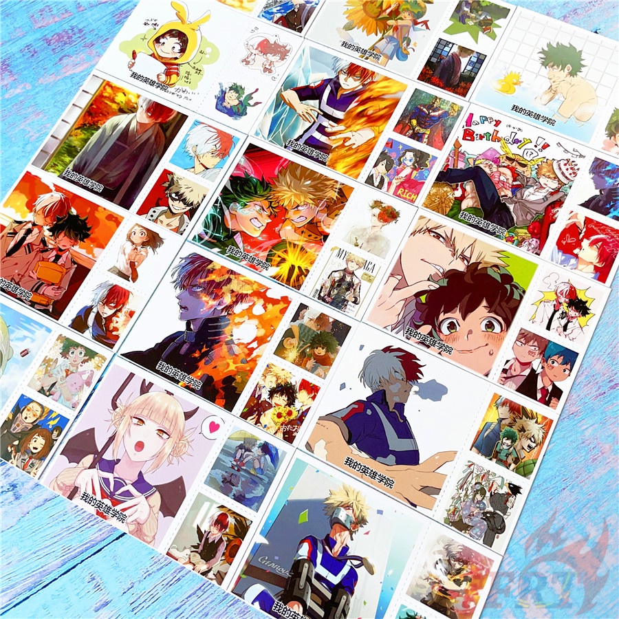 ❤ Bộ 90 Tấm Thẻ Hình Nhân Vật Anime My Hero Academia Mini ❤ Set 30 Tấm Bưu Thiếp Mini 6.2×6.2cm + 60 Tấm Lomo 3×3.1cm