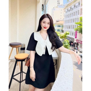 Váy suông nữ cổ sen trắng, đầm nữ chuản style hàn quốc