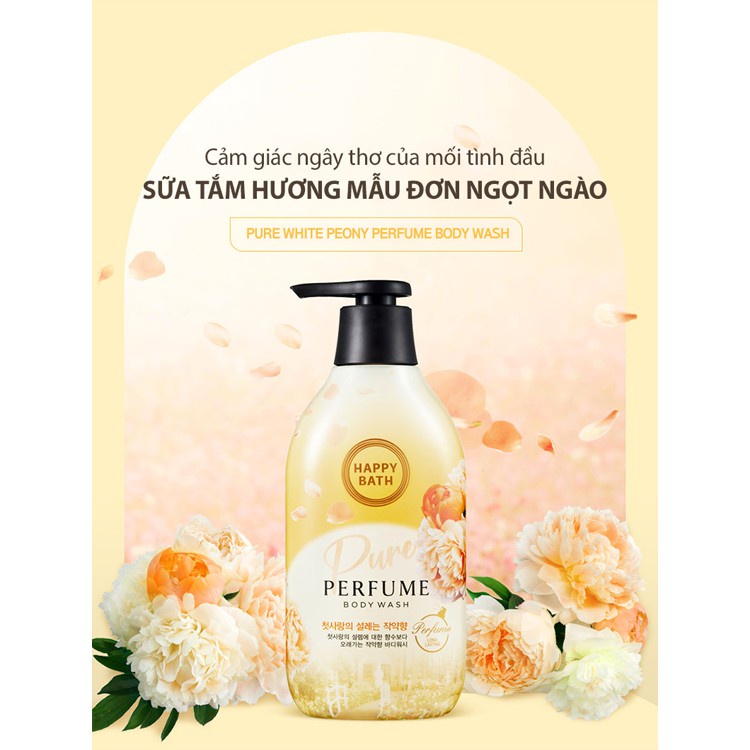 Sữa Tắm Nước Hoa Happy Bath Perfume Pure Sáng Mịn Da Chiết Xuất Hoa Mẫu Đơn Body Wash 900gr