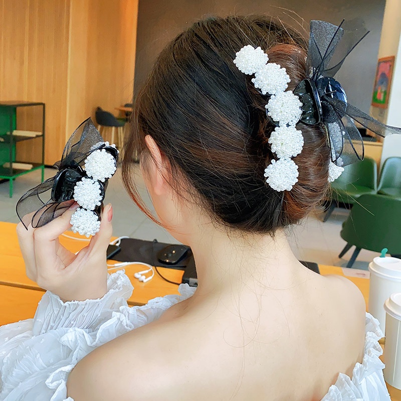 Kẹp Tóc Đính Nơ Và Ngọc Trai Kiểu Dáng Thời Trang Phong Cách Hàn Quốc Mới