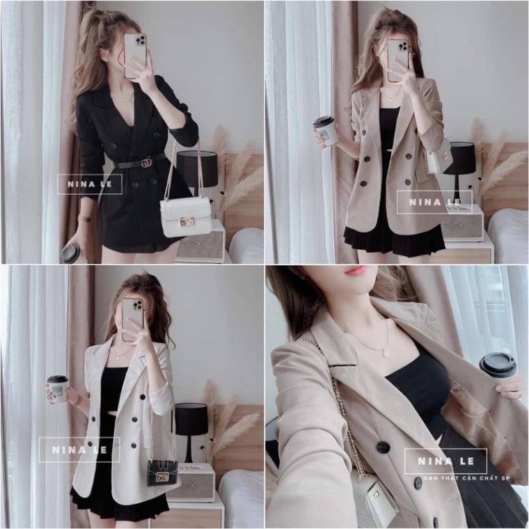 áo khoác blazer cổ vest kèm đai 3m, cho nữ