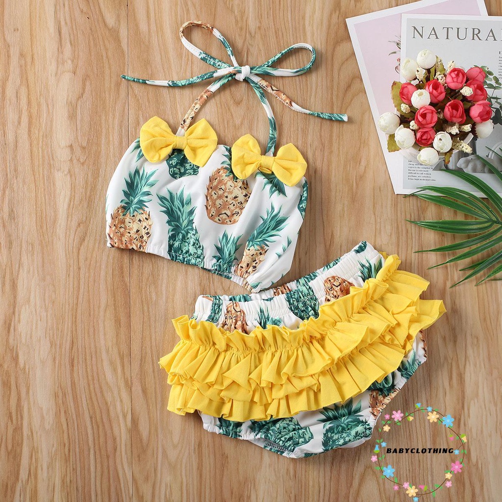 Đồ bơi 2 mảnh họa tiết trái dứa/ dưa hấu tùy chọn dành cho bé gái