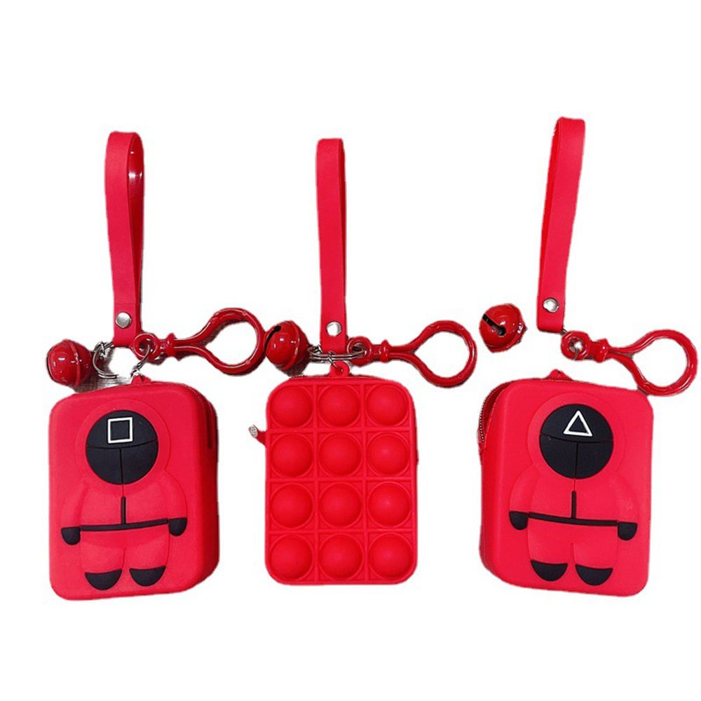 Móc khoá trang trí ví đựng tiền xu mini hình nhân vật trong phim Squid Game phối chuông hợp kim sáng tạo kiểu Hàn Quốc