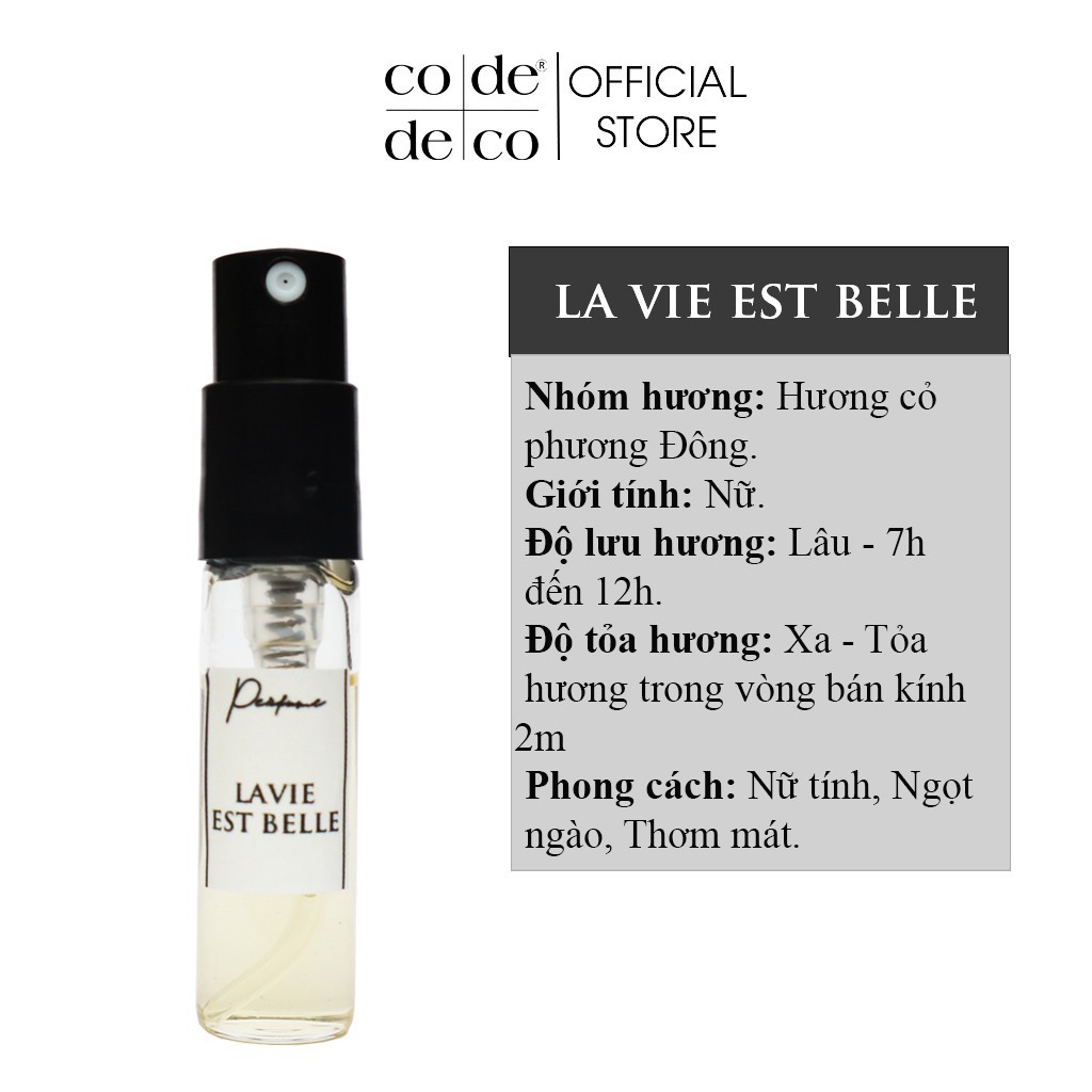 Tinh Dầu Nước Hoa Code Deco La Vie est Belle L'Éclat L'Eau de Toilette 2ml, Ngọt Ngào, Thơm Mát - Pháp | Thế Giới Skin Care