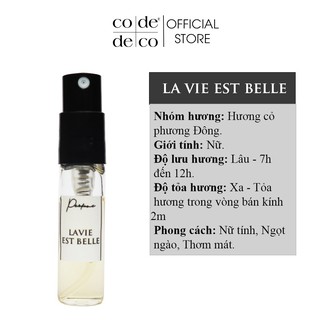 Tinh Dầu Nước Hoa Code Deco La Vie est Belle L'Éclat L'Eau de Toilette 2ml, Ngọt Ngào, Thơm Mát - Pháp