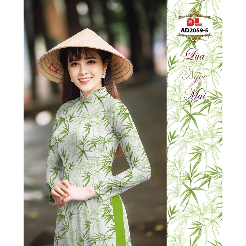 Vải áo dài in 3D họa tiết lá trúc đẹp, hình thật