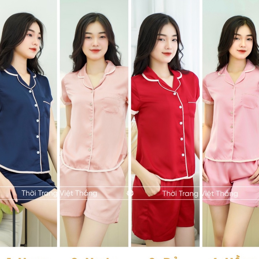 Bộ pijama lụa quần đùi áo cộc tay