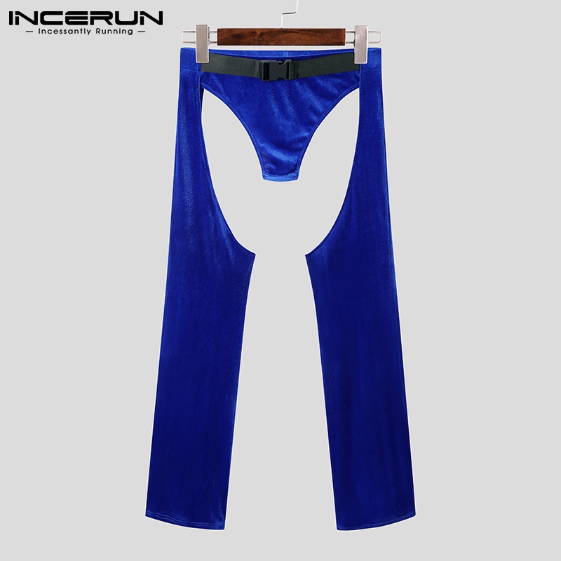 Quần dài INCERUN ống loe màu trơn thiết kế khoét lỗ thời trang quyến rũ cho nam