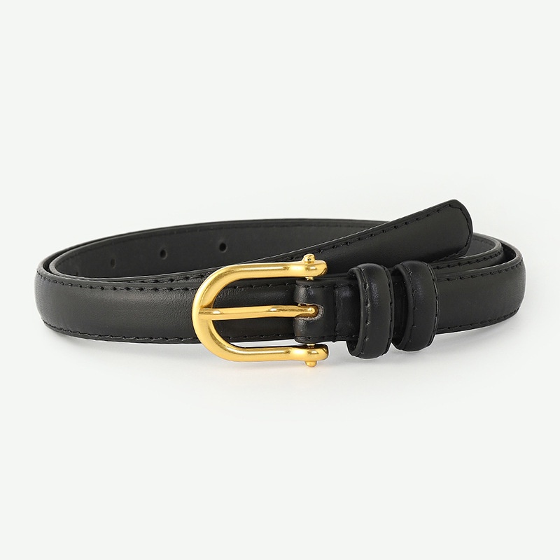 Thắt Lưng Bằng Da Pu Mỏng Có Khóa Màu Vàng Kim Phong Cách Retro Đơn Giản Dễ Phối Đồ Dành Cho Nữ