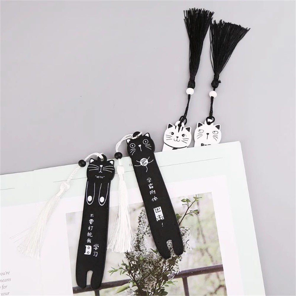 Set 2 bookmark phụ kiện trang trí sổ tay mèo hoạt hình phối tua rua xinh xắn