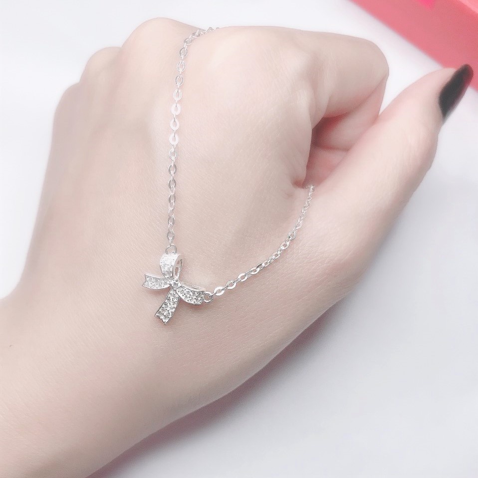 Dây chuyền nữ bạc ta Evasilver, mặt hình lơ xinh xắn, vòng cổ bạc đính đá sang trọng