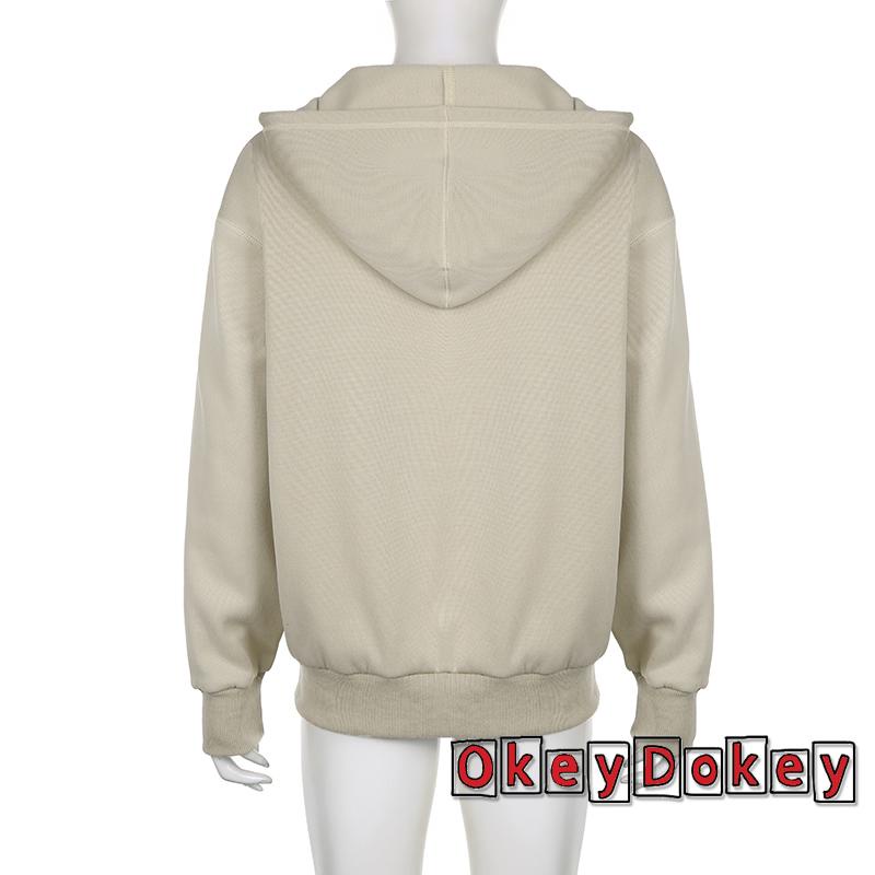 Odokey-y2k Áo Khoác Hoodie Dài Tay Có Khóa Kéo In Họa Tiết Vintage Cho Nữ