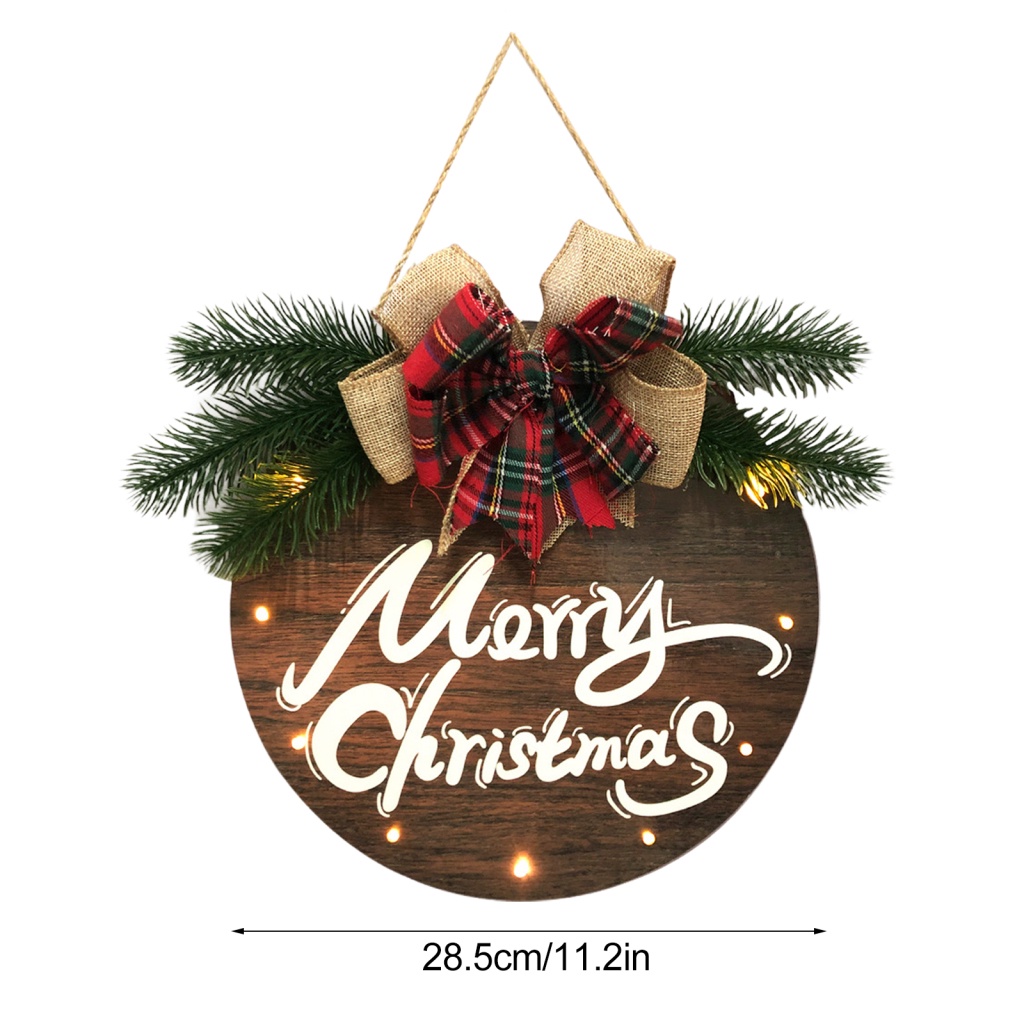 Bảng Treo Cửa Chào Mừng Bằng Nhựa 28.5cm Có Đèn LED Hình Tròn In Chữ Độc Đáo Trang Trí Giáng Sinh