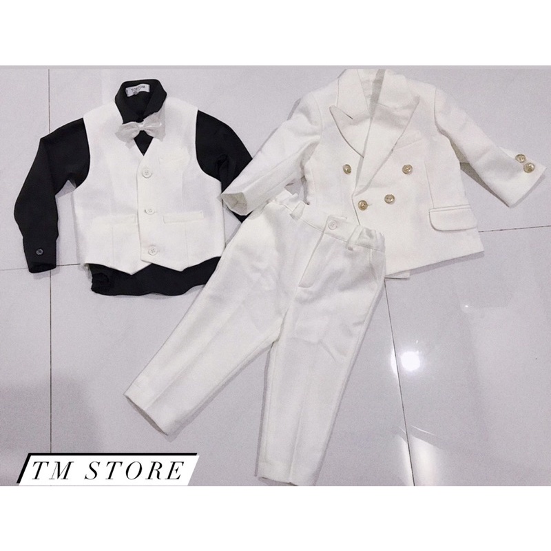 Set Gile Trắng công tử bé trai  Thiết Kế