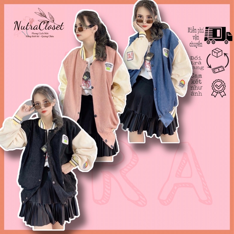 Áo khoác kaki nhung gân bomber ảnh thật ulzzang nam nữ