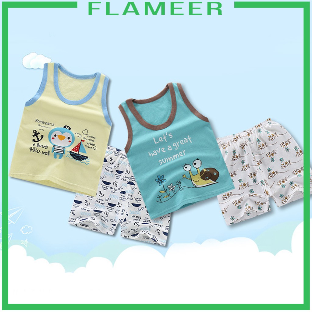 [FLAMEER] Toddler Boys Grils Tee and Shorts Set 9M-5Y Summer Outfit
