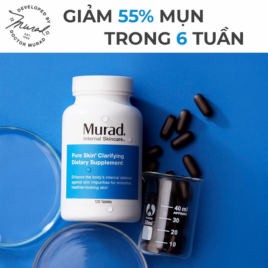 Viên Uống Giảm Mụn, Điều Tiết Bã Nhờn, Đào Thải Độc Tố, Detox Da, Kiềm Dầu Murad Pure Skin 120 Viên