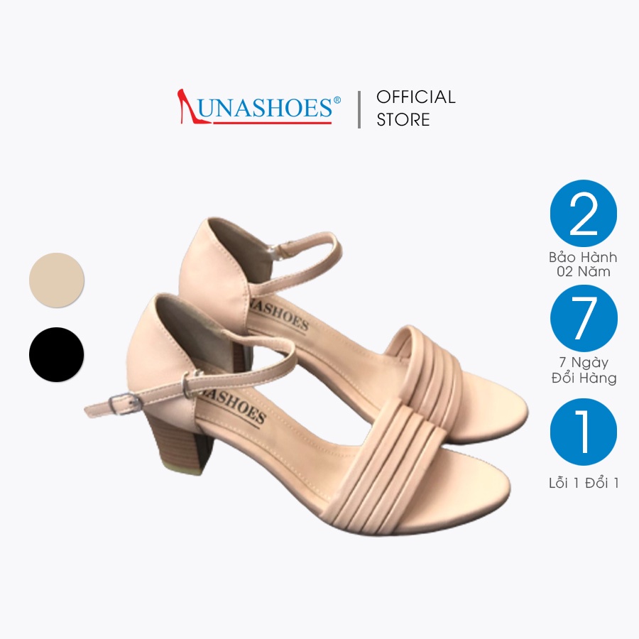Dép sandal nữ đế cao 5p LUNASHOES 5002 da si bảo hành 1 năm có quai ngang màu đen,kem giầy quai hậu cho mẹ