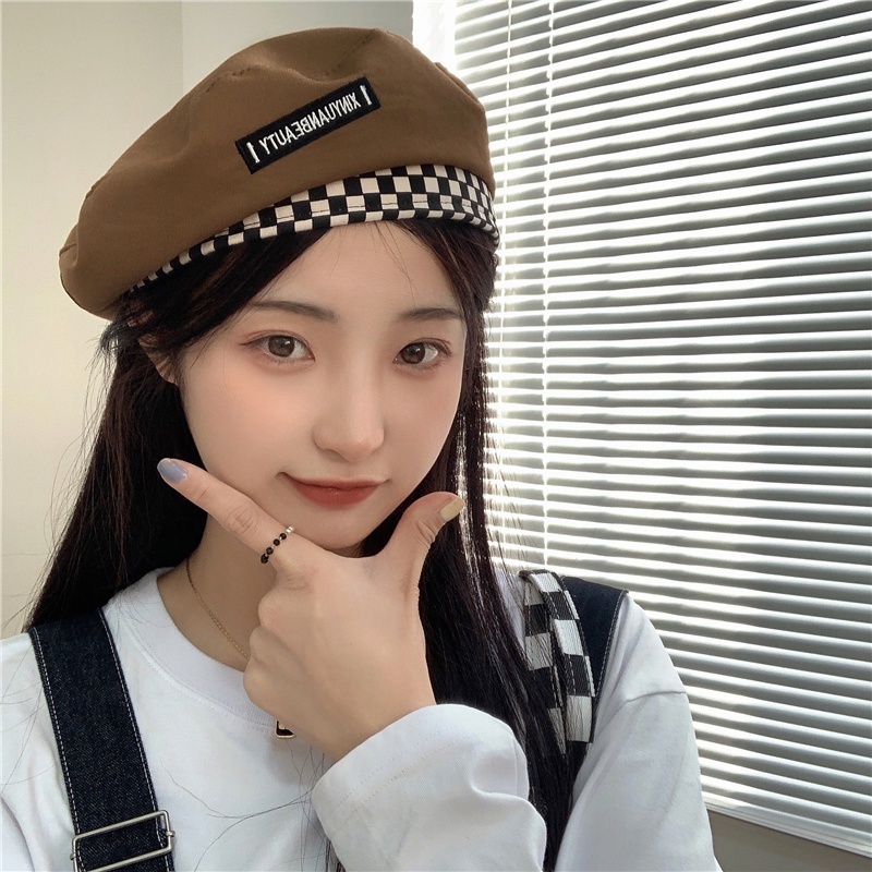Mũ Beret Mỏng Thêu Chữ Phong Cách Nhật Bản Thời Trang Xuân Hè Cho Nữ