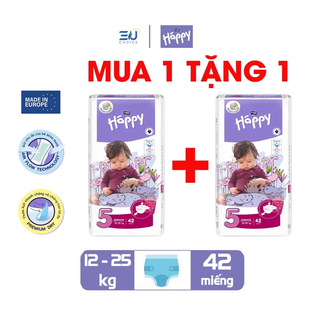 Bỉm, tã dán cao cấp BELLA HAPPY nhập khẩu Pháp 42 miếng cho bé 12 - 25kg thoáng mát, thấm hút, chống tràn