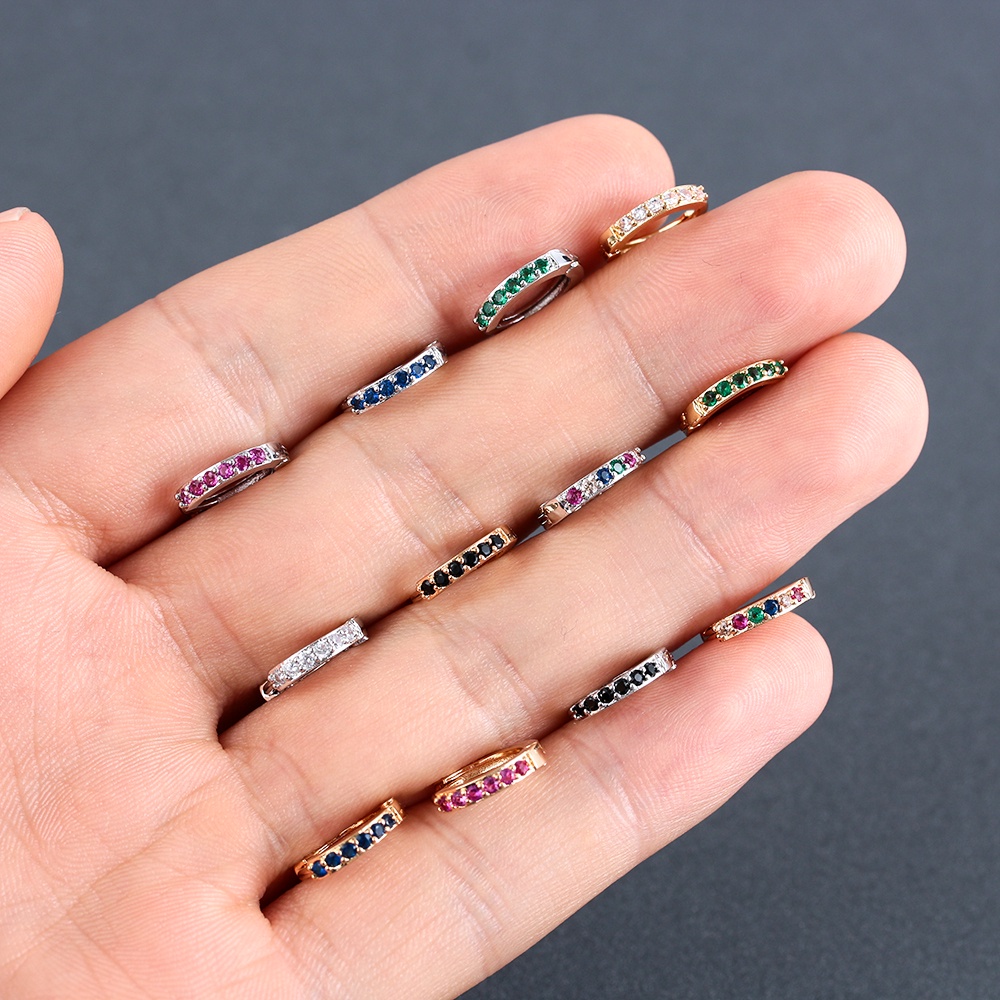 Đôi bông tai đính đá zircon nhiều màu 8mm thời trang cho nam và nữ