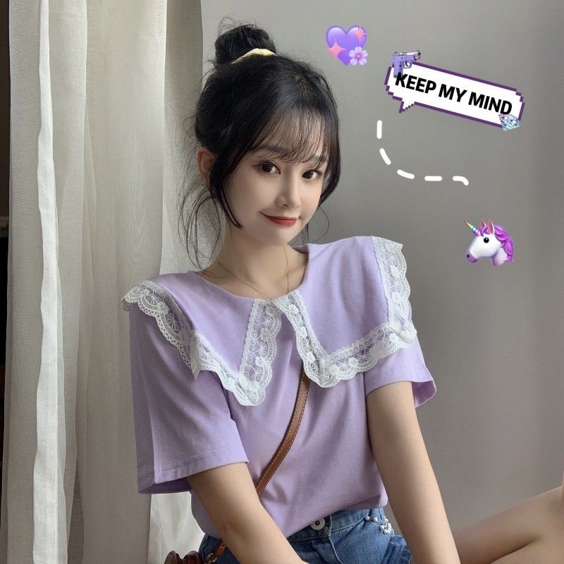 Áo Thun Tay Ngắn Phối Ren Thời Trang Dành