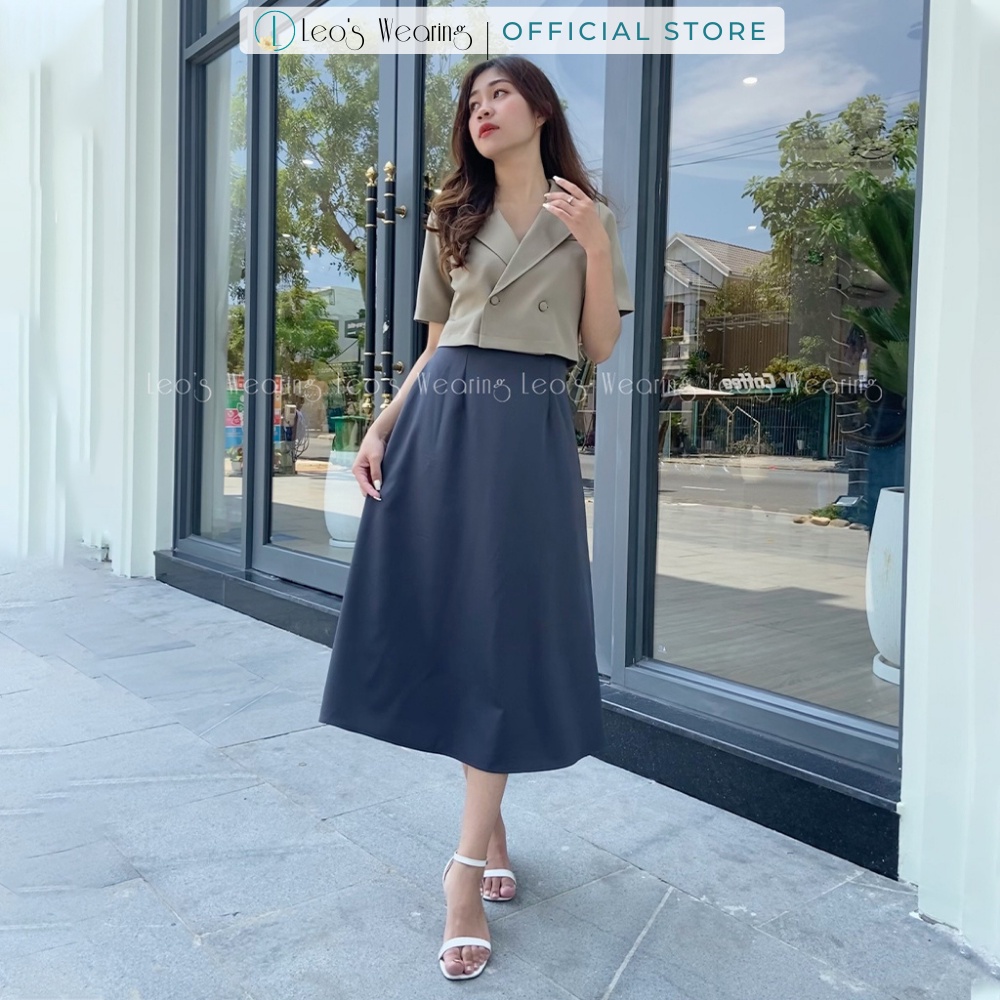 Váy 2 dây dáng dài mix áo khoác vest nữ dáng ngắn croptop LEOSWEARING N50 N64