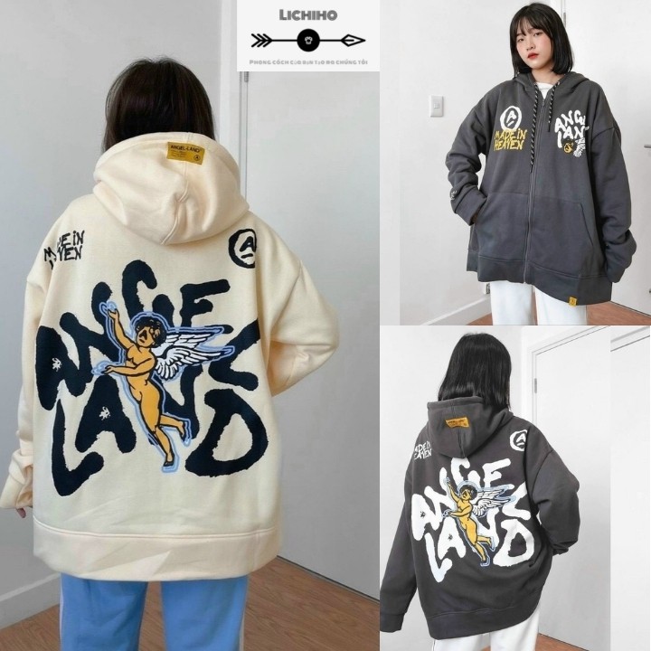 Áo hoodie unisex form rộng ulzzang áo khoác nỉ dây kéo chống nắng nam nữ street style ANGEL AKNM08 LICHIHO năng động | BigBuy360 - bigbuy360.vn