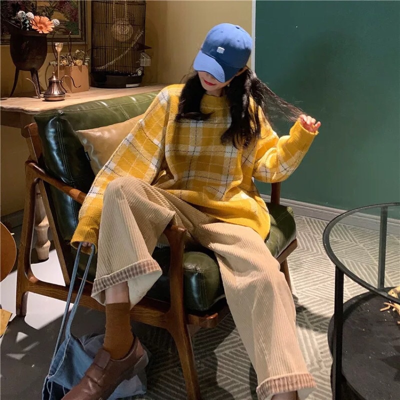 Áo len kẻ vàng chất dày dặn Vintage xinh xắn dễ phối đồ | BigBuy360 - bigbuy360.vn
