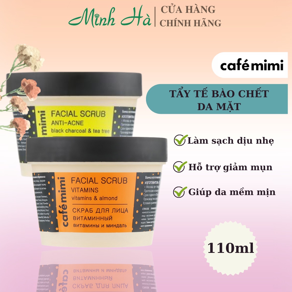 Tẩy tế bào chết Cafe MiMi Facial Scrub 110ml / Lifting Scrub Face &amp; Decollete 100ml giúp tẩy da chết cho da mặt