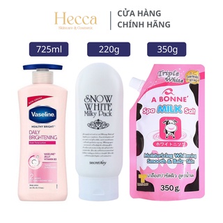 Combo dưỡng thể vaseline + kem ủ trắng snow white secret key + muối tẩy tế bào chết a bonne