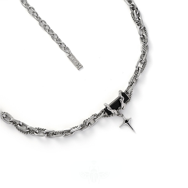 Vòng cổ Nhiều Lớp Đính Đá zircon Màu Đen Phong Cách Đường Phố Cá Tính