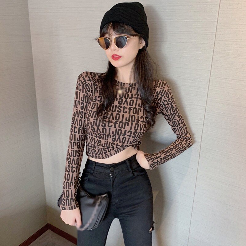 Áo thun lửng tay dài in chữ cá tính dành cho nữ