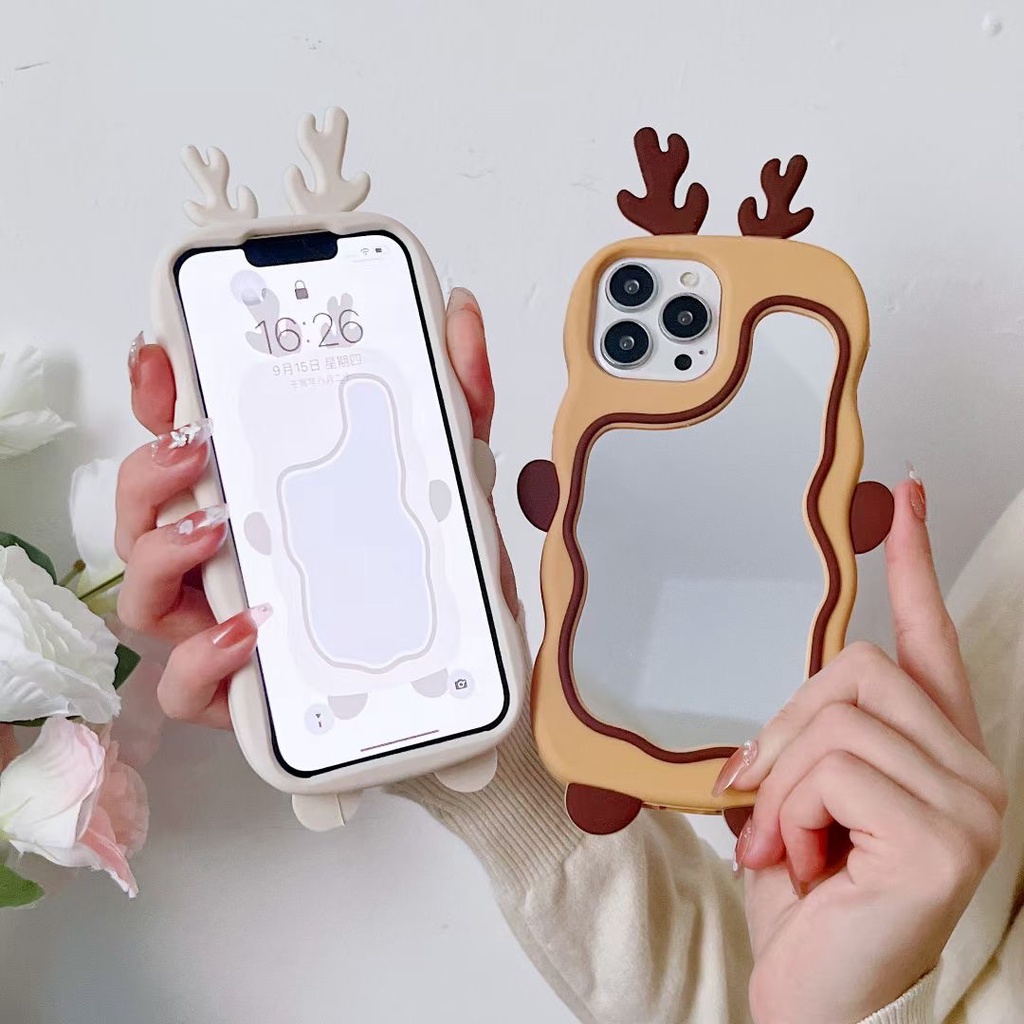 Ốp Điện Thoại silicone Mềm Mặt Gương Họa Tiết Hươu Cho Iphone 14proamx 12 pro max 11 pro max 13proamx plus