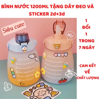 [HCM]FS Bình Nước 1200ML Có vạch Báo Giờ Uống Nước Dễ Thương [TẶNG KÈM STICHER 2D+3D]
