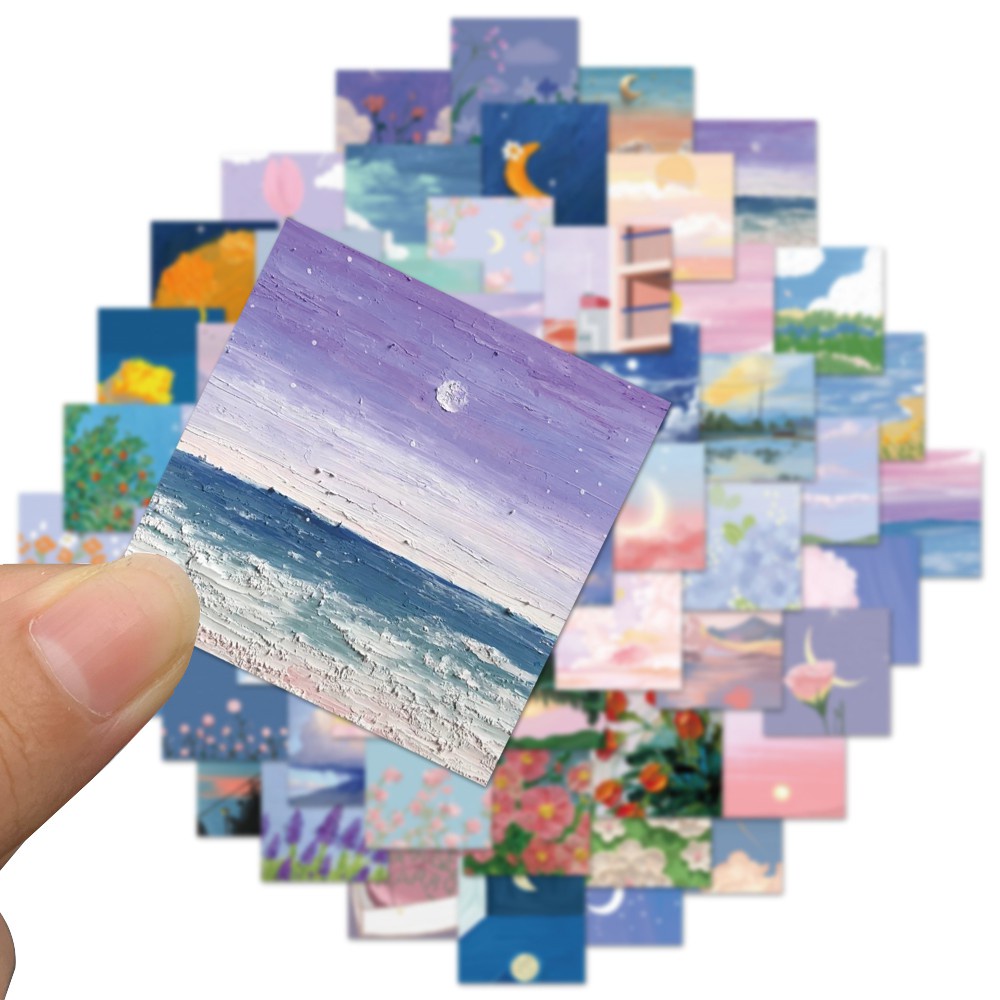 Combo 56 Sticker Tranh Sơn Dầu Vintage hình dán chống nước dán mũ bảo hiểm, laptop, vali, điện thoại, guitar AME01