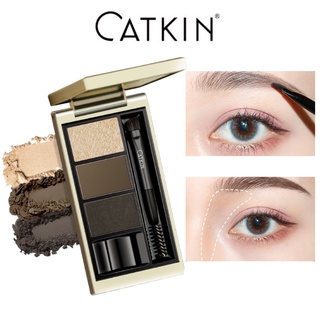 CATKIN Phấn kẻ lông mày3 màu lì trang điểm lông mày bắt sáng kèm cọ 3g
