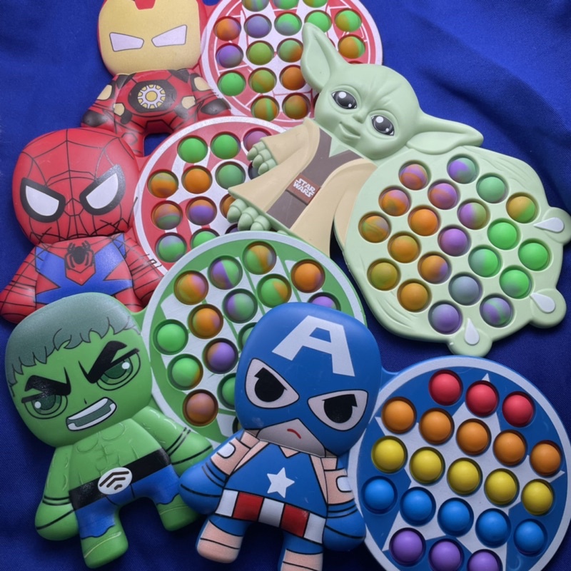 Đẩy Pop it Yoda Siêu anh hùng Marvel Avengers Iron Man Spider-Man Người Nhện Lo lắng Giảm lo âu Đẩy Bong bóng Giác quan Thần tài Giải phóng Căng thẳng Đồ chơi Đồ chơi giải nén~spz