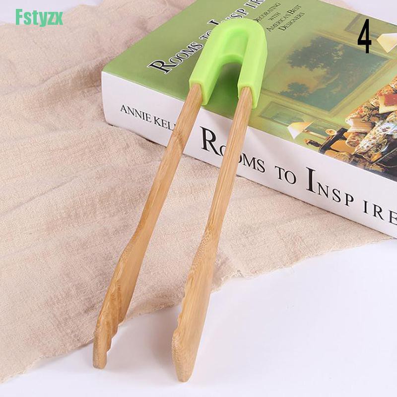 fstyzx Bamboo cooking kitchen tongs BBQ wooden clip salad bread cake bacon steak tools