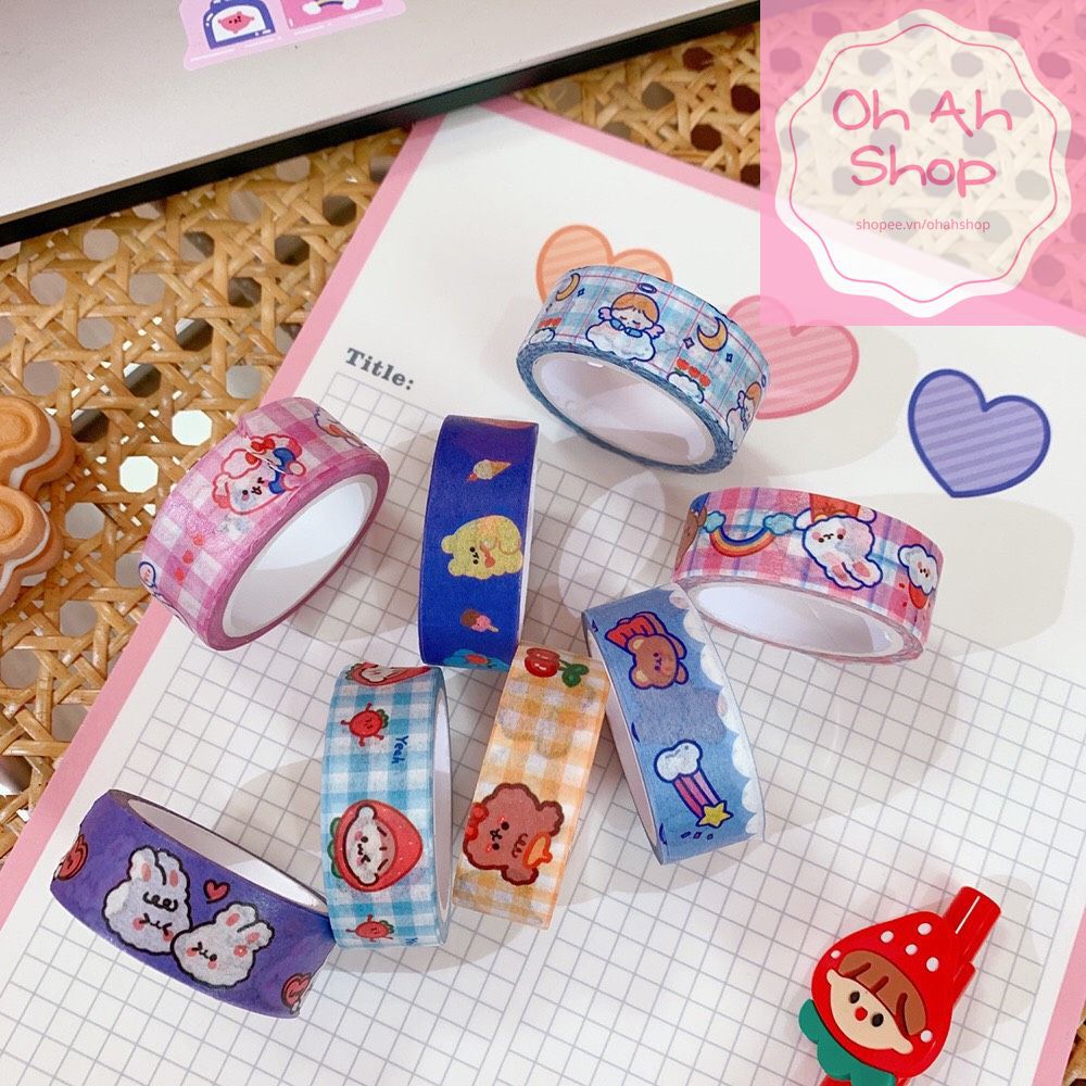 🍓 Băng dính Washi tape trang trí sổ học tập siêu dễ thương tiện lợi Mẫu Mới 2021