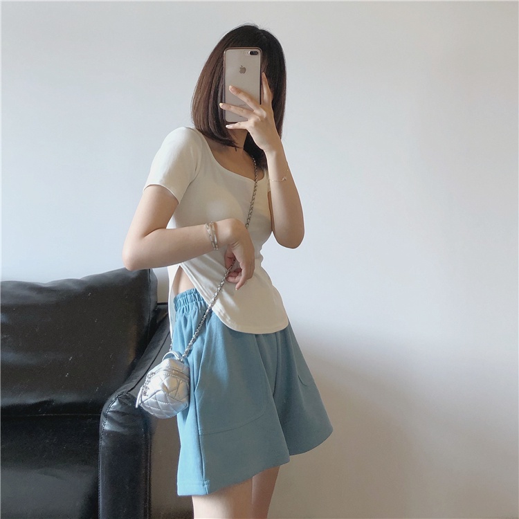 Áo Thun Tay Ngắn Cổ Vuông Dáng Ôm Phong Cách Thời Trang Hàn Quốc Dành Cho Nữ