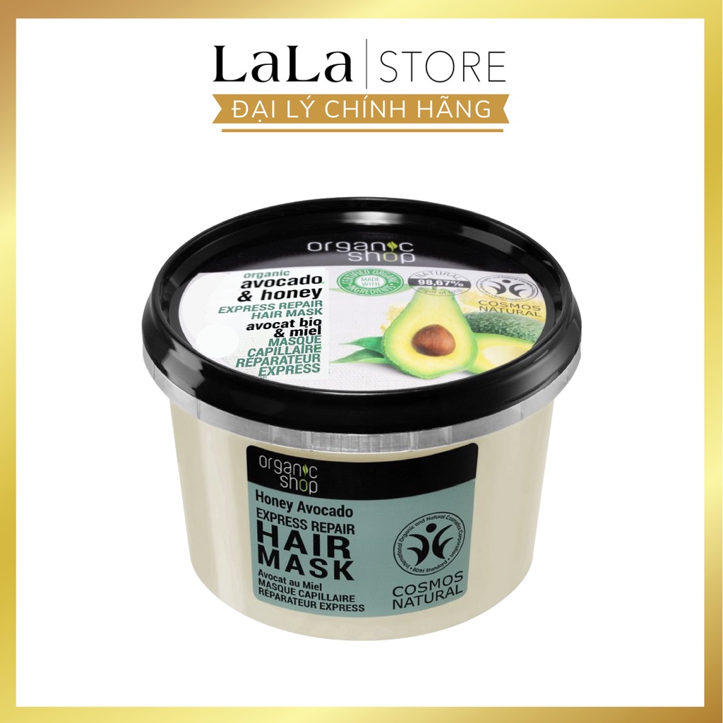 Ủ phục hồi tóc Avocado &amp; Honey giảm xơ và chẻ ngọn, bảo vệ và làm bóng mượt tóc Organic Shop Estonia 250ml
