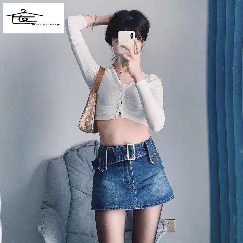 Chân Váy Denim Lưng Cao Thời Trang Mùa Hè Phong Cách Hồng Kông Mới 2022 Cho Nữ