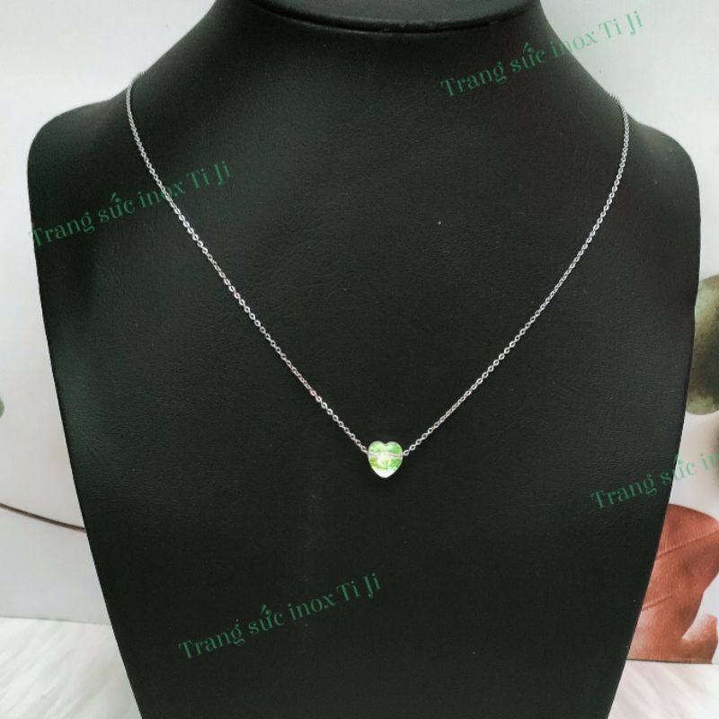 Dây chuyền nữ inox xỏ hạt pha lê trái tim - đẹp không đen, không gỉ sét