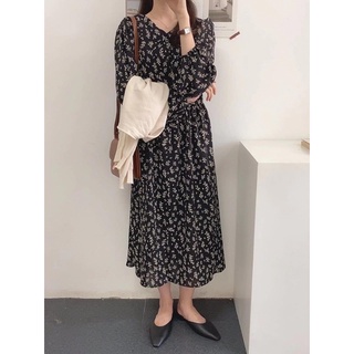 Đầm maxi hoa nhín vintage màu đen- hình thật