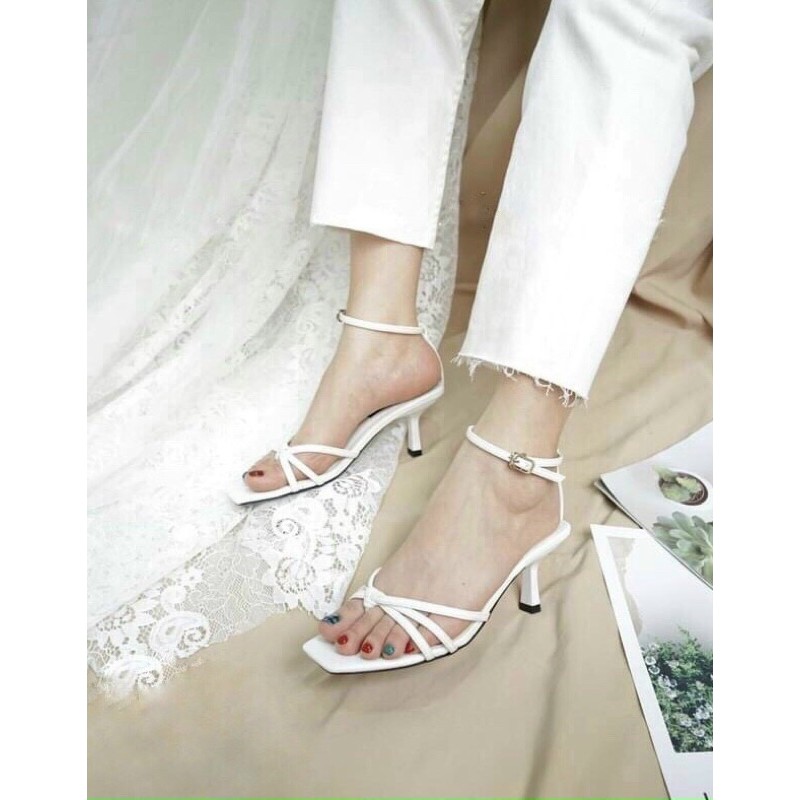 Sandal 3 dây mảnh gút nơ da mềm gót 6p ( hàng đẹp)