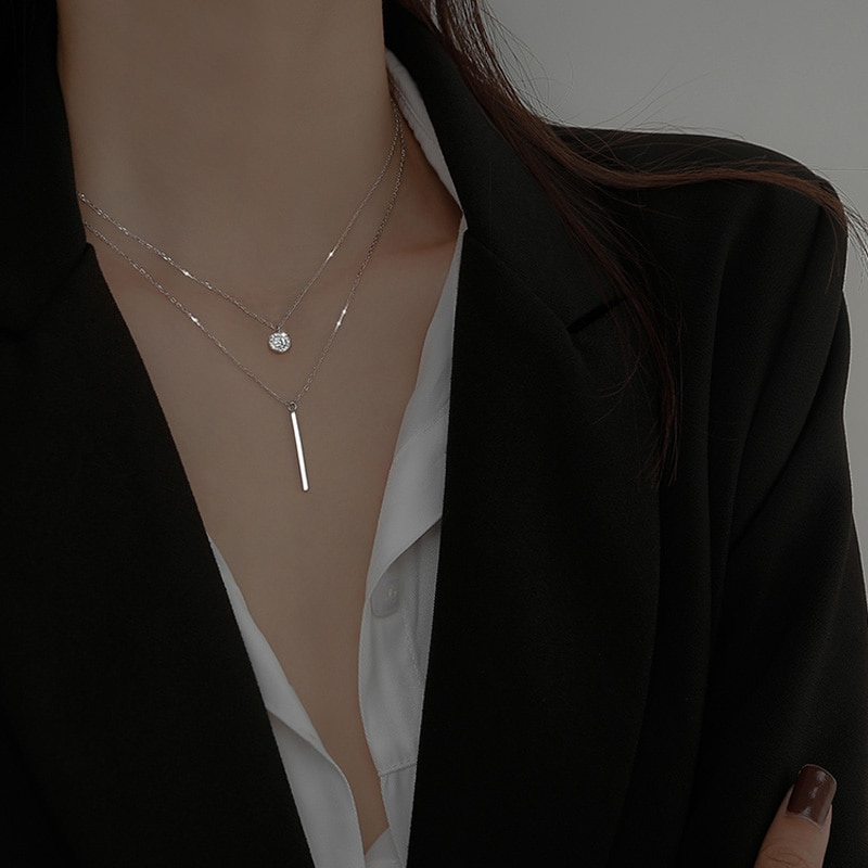 Vòng cổ hai lớp mặt dây tròn đính đá zircon phong cách đơn giản cho nữ
