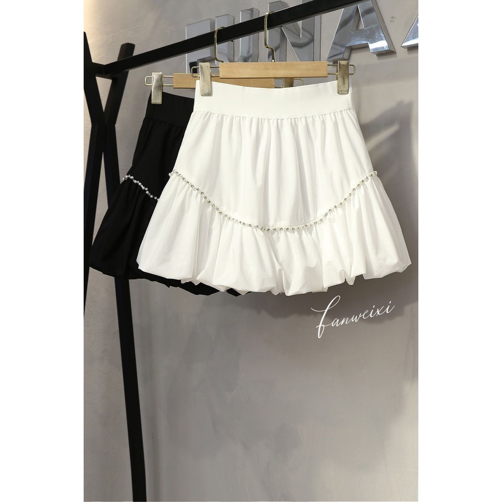 Cổ Phiếu Sẵn Sàng❣Chân Váy Chữ a Lưng Cao Đính Hạt Cườm Phong Cách Thời Trang Mùa Hè 2022